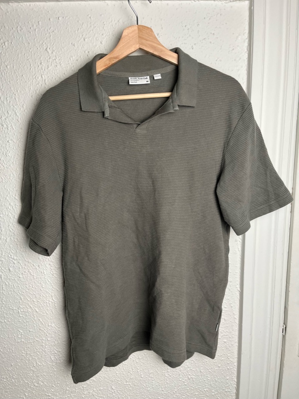 Frank And Oak Men's Olive Textured Polo Shirt